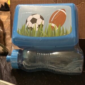 Blue Sports Lunch Box and Water Bottle Set